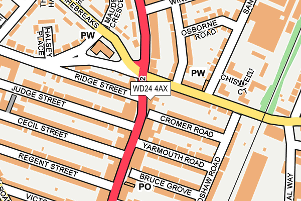 WD24 4AX map - OS OpenMap – Local (Ordnance Survey) WD24 4AX map - OS OpenMap – Local (Ordnance Survey)