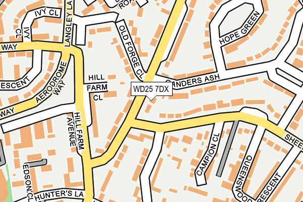 WD25 7DX map - OS OpenMap – Local (Ordnance Survey)