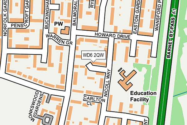 WD6 2QW map - OS OpenMap – Local (Ordnance Survey) WD6 2QW map - OS OpenMap – Local (Ordnance Survey)