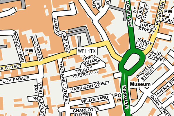 WF1 1TX map - OS OpenMap – Local (Ordnance Survey) WF1 1TX map - OS OpenMap – Local (Ordnance Survey)