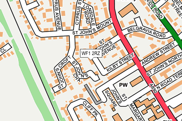 WF1 2RZ map - OS OpenMap – Local (Ordnance Survey) WF1 2RZ map - OS OpenMap – Local (Ordnance Survey)