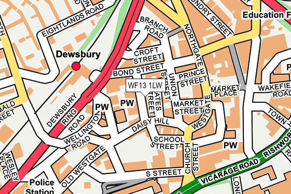 WF13 1LW map - OS OpenMap – Local (Ordnance Survey) WF13 1LW map - OS OpenMap – Local (Ordnance Survey)