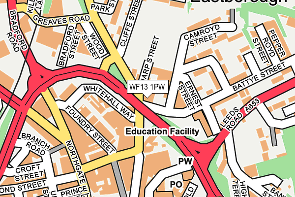 WF13 1PW map - OS OpenMap – Local (Ordnance Survey) WF13 1PW map - OS OpenMap – Local (Ordnance Survey)