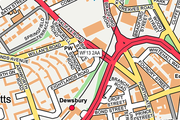 WF13 2AA map - OS OpenMap – Local (Ordnance Survey) WF13 2AA map - OS OpenMap – Local (Ordnance Survey)