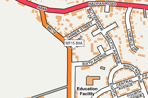 WF15 8HA map - OS OpenMap – Local (Ordnance Survey) WF15 8HA map - OS OpenMap – Local (Ordnance Survey)