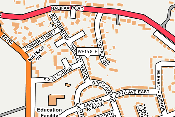 WF15 8LF map - OS OpenMap – Local (Ordnance Survey) WF15 8LF map - OS OpenMap – Local (Ordnance Survey)
