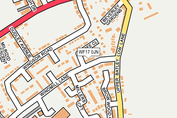 WF17 0JN map - OS OpenMap – Local (Ordnance Survey) WF17 0JN map - OS OpenMap – Local (Ordnance Survey)