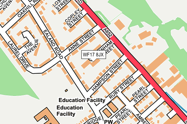 WF17 8JX map - OS OpenMap – Local (Ordnance Survey) WF17 8JX map - OS OpenMap – Local (Ordnance Survey)