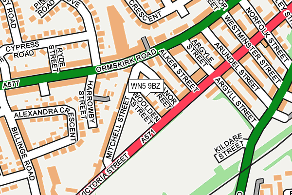 WN5 9BZ map - OS OpenMap – Local (Ordnance Survey)
