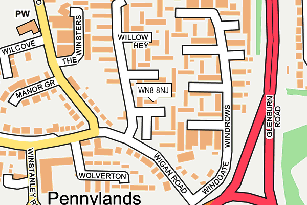 WN8 8NJ map - OS OpenMap – Local (Ordnance Survey)