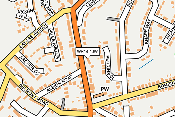 WR14 1JW map - OS OpenMap – Local (Ordnance Survey) WR14 1JW map - OS OpenMap – Local (Ordnance Survey)