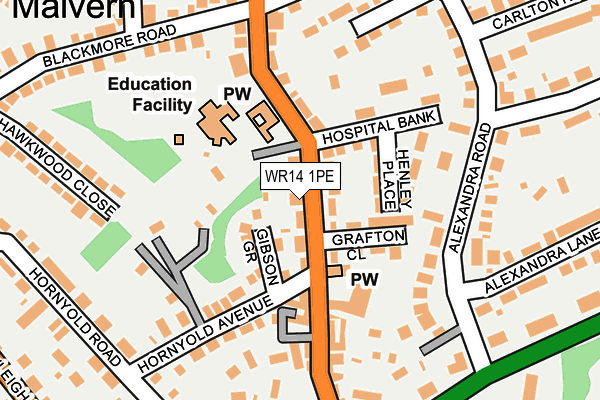 WR14 1PE map - OS OpenMap – Local (Ordnance Survey)