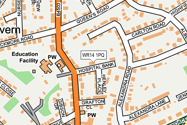 WR14 1PQ map - OS OpenMap – Local (Ordnance Survey) WR14 1PQ map - OS OpenMap – Local (Ordnance Survey)