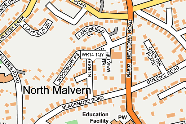 WR14 1QY map - OS OpenMap – Local (Ordnance Survey) WR14 1QY map - OS OpenMap – Local (Ordnance Survey)