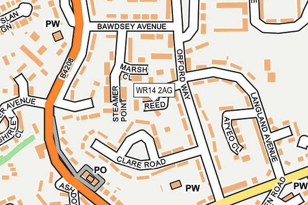 WR14 2AG map - OS OpenMap – Local (Ordnance Survey) WR14 2AG map - OS OpenMap – Local (Ordnance Survey)