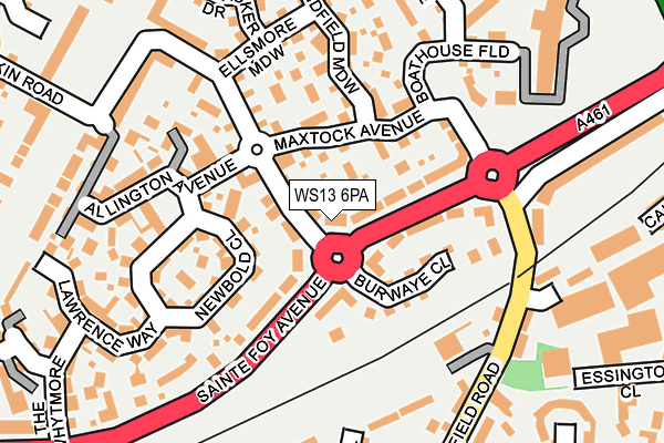 WS13 6PA map - OS OpenMap – Local (Ordnance Survey) WS13 6PA map - OS OpenMap – Local (Ordnance Survey)
