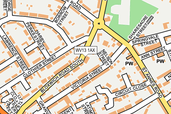 WV13 1AX map - OS OpenMap – Local (Ordnance Survey) WV13 1AX map - OS OpenMap – Local (Ordnance Survey)