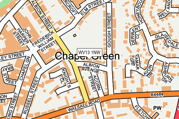 WV13 1NW map - OS OpenMap – Local (Ordnance Survey) WV13 1NW map - OS OpenMap – Local (Ordnance Survey)
