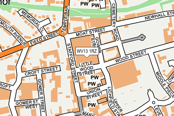 WV13 1RZ map - OS OpenMap – Local (Ordnance Survey) WV13 1RZ map - OS OpenMap – Local (Ordnance Survey)