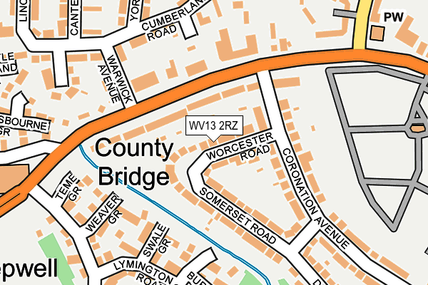 WV13 2RZ map - OS OpenMap – Local (Ordnance Survey) WV13 2RZ map - OS OpenMap – Local (Ordnance Survey)