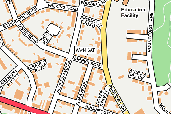 WV14 6AT map - OS OpenMap – Local (Ordnance Survey) WV14 6AT map - OS OpenMap – Local (Ordnance Survey)