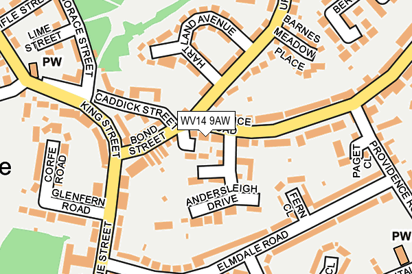 WV14 9AW map - OS OpenMap – Local (Ordnance Survey) WV14 9AW map - OS OpenMap – Local (Ordnance Survey)
