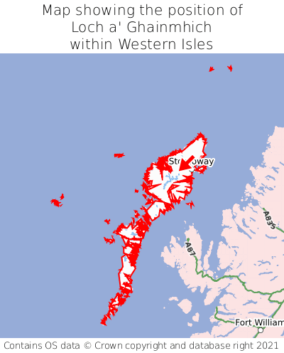 Map showing location of Loch a' Ghainmhich within Western Isles