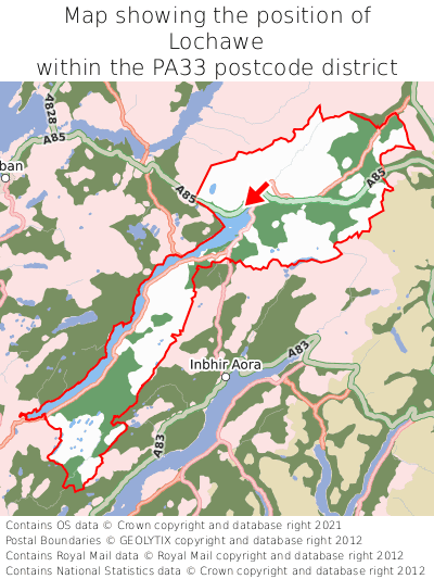 Map showing location of Lochawe within PA33
