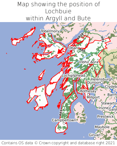 Map showing location of Lochbuie within Argyll and Bute