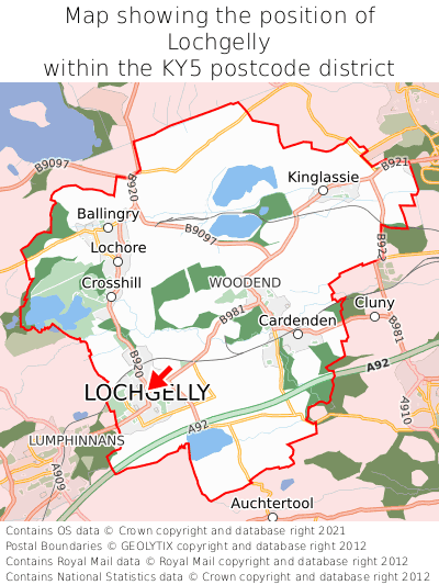 Map showing location of Lochgelly within KY5