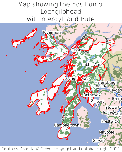 Map showing location of Lochgilphead within Argyll and Bute
