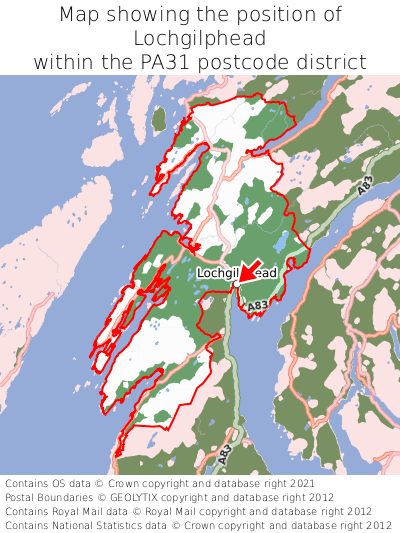 Map showing location of Lochgilphead within PA31