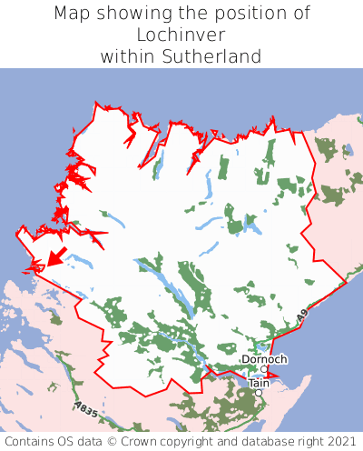 Map showing location of Lochinver within Sutherland
