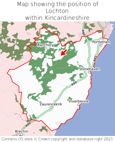 Map showing location of Lochton within Kincardineshire