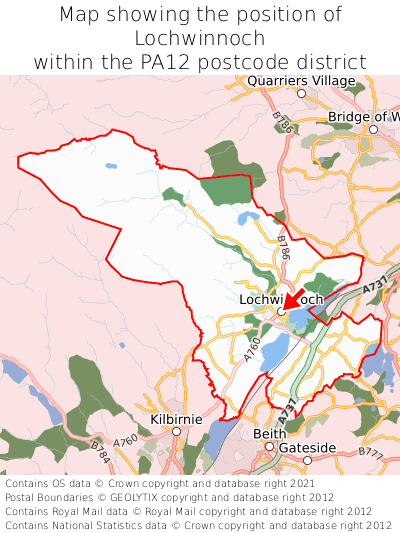 Map showing location of Lochwinnoch within PA12