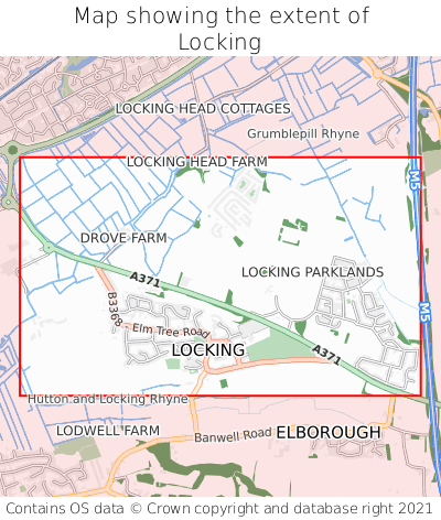 Map showing extent of Locking as bounding box