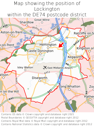 Map showing location of Lockington within DE74