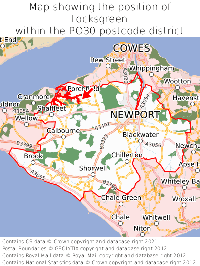 Map showing location of Locksgreen within PO30