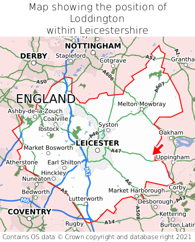 Map showing location of Loddington within Leicestershire