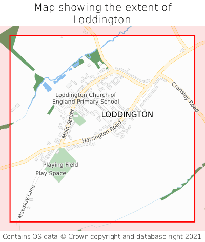 Map showing extent of Loddington as bounding box