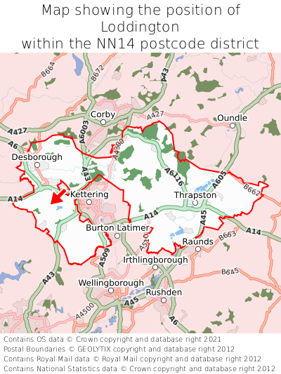 Map showing location of Loddington within NN14