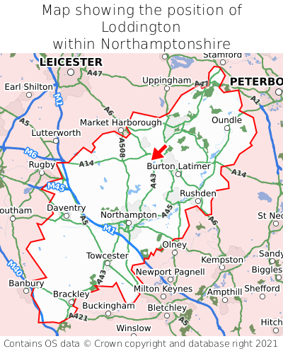 Map showing location of Loddington within Northamptonshire