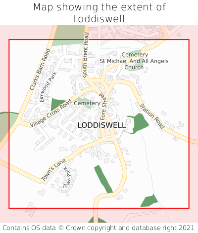 Map showing extent of Loddiswell as bounding box