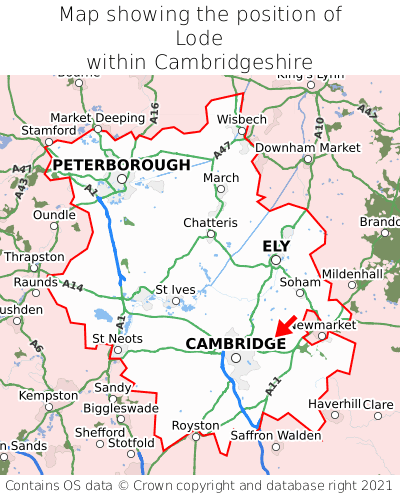 Map showing location of Lode within Cambridgeshire