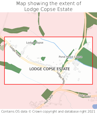 Map showing extent of Lodge Copse Estate as bounding box