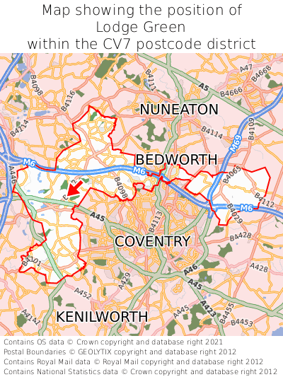 Map showing location of Lodge Green within CV7
