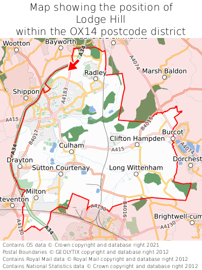 Map showing location of Lodge Hill within OX14