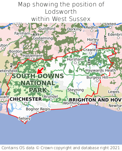 Map showing location of Lodsworth within West Sussex