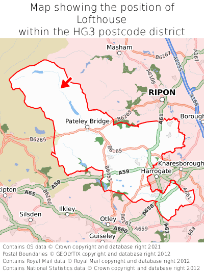 Map showing location of Lofthouse within HG3