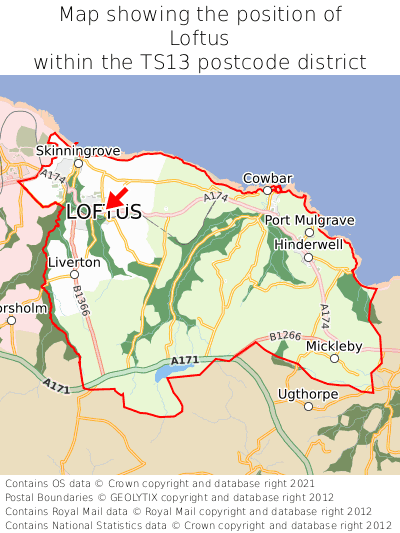 Map showing location of Loftus within TS13